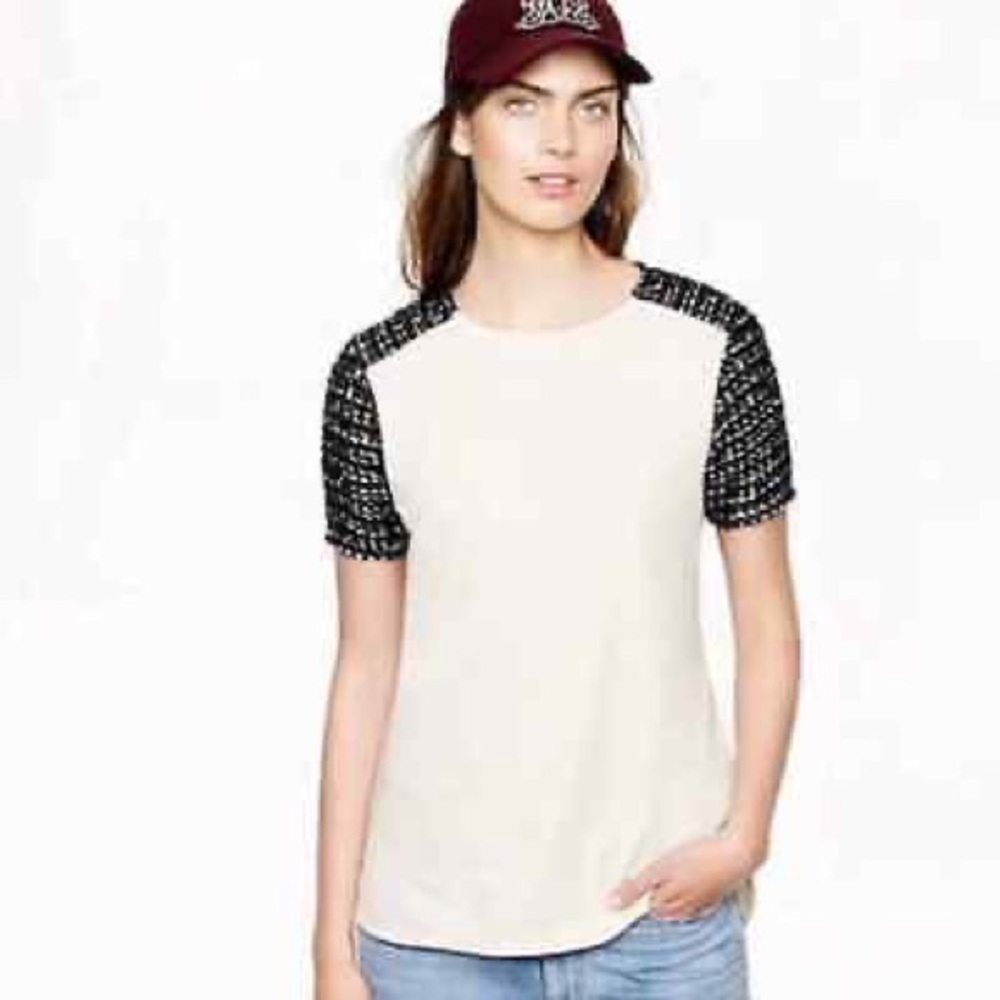 J. Crew Tweed Sleeve Canvas Blouse